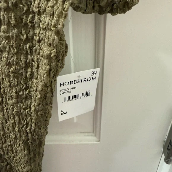 NWT Frame Denim Textured Semi-sheer Women's Baby TShirt in Cypress (Brown), Sz L - Picture 7 of 11